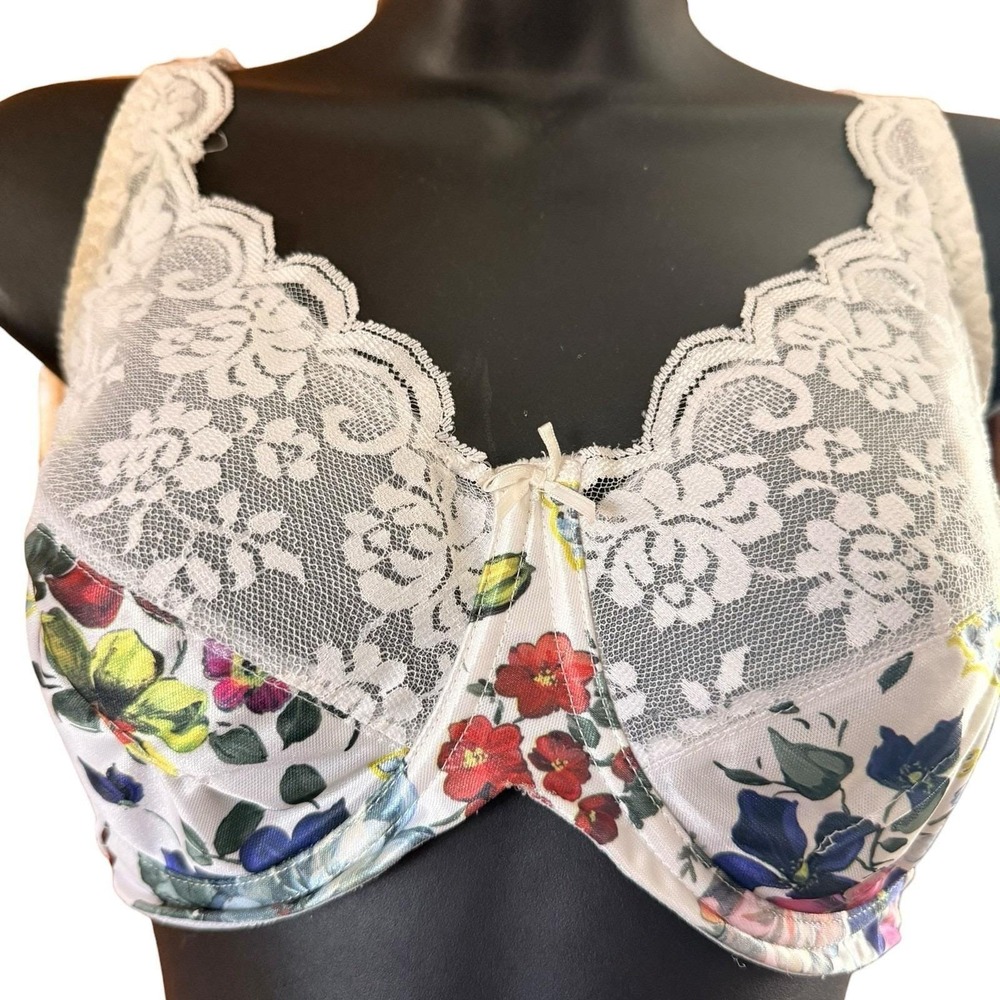 Vintage Maidenform Chantilly Bra 34DD Lace Underwire Floral Silky‎ Satin Unlined